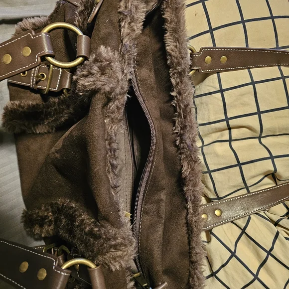 Dolls Kill Current Mood Brown Faux Fur Tote Bag Purse - Picture 7 of 7